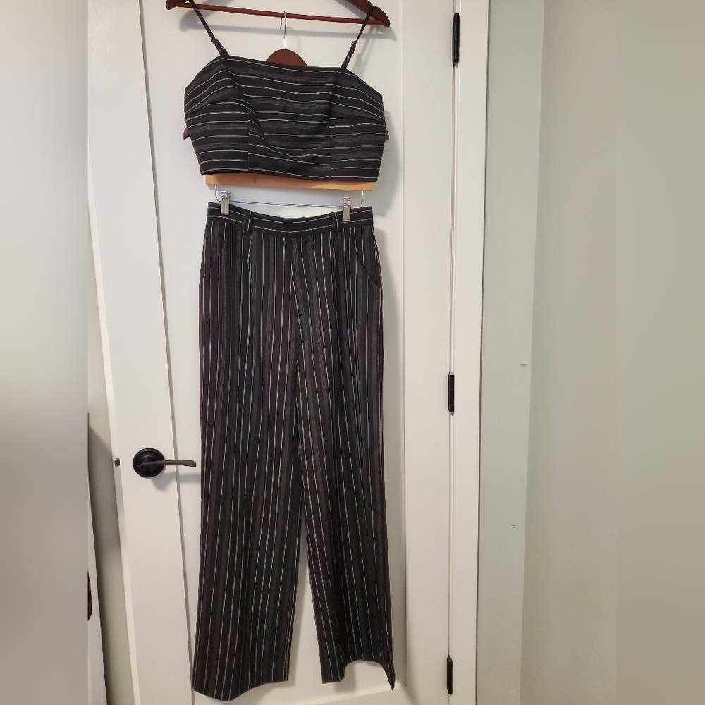 Emory Park Black Striped Two Piece Matching Set Cropped Tank Top Trouser Pants M